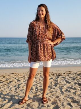 la vie en rose swim, geometric viscose kaftan size L/XL